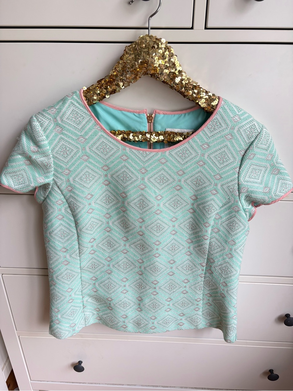 Sail to Sable STS Cabbage Mint Green Peach Jacquard Top Sz Small